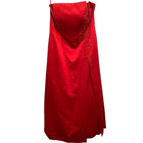 Michaelangelo - Red satin long halter mother of bride dress women's size 16 - Picture 1 of 7